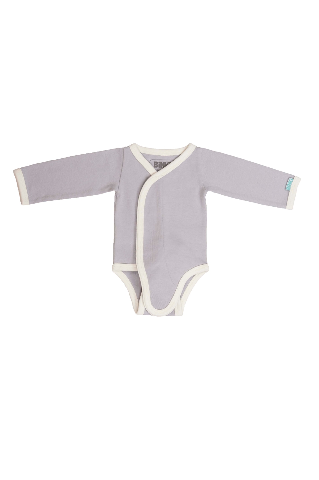 BiNKi 前開き 長袖ロンパース オーガニックコットン100% ライラックグレー オランダ発のダッチデザイン Kimono romper lilac grey