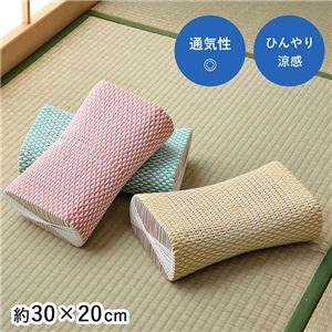 枕/ピロー 【約30×20cm ブルー】 通気性 蒸れない ポリプロピレン 軽い 丈夫 手編み 〔リビング お昼寝〕NK005
