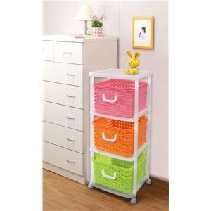 収納ケース おもちゃ収納 幅44cm 日本製 キャスター付 引出しタイプ バスケット 天板付き NEW キューブバスケットラック 3型(卸商品)