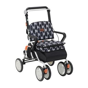 大容量シルバーカー/手押し車 【スタンダードタイプ】 幸和製作所 『レコルティII』 ブラック 北欧柄 〔介護用品 福祉用品〕(卸商品)