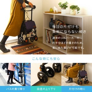 超軽量シルバーカー/手押し車 【コンパクトタイプ】 バック付き 幸和製作所 『テイコブナノン』 プラムパープルNK005