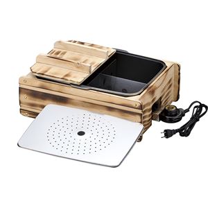 多用途 おでん鍋/調理家電 【約290×387×138mm】 日本製 ステンレス 焼杉風木枠付き 『ふるさとのれん』 〔キッチン 台所〕(卸商品)