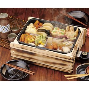 多用途 おでん鍋/調理家電 【約290×387×138mm】 日本製 ステンレス 焼杉風木枠付き 『ふるさとのれん』 〔キッチン 台所〕(卸商品)