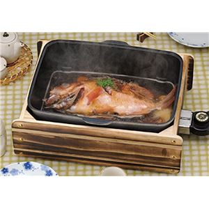 多用途 おでん鍋/調理家電 【約290×387×138mm】 日本製 ステンレス 焼杉風木枠付き 『ふるさとのれん』 〔キッチン 台所〕(卸商品)