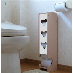 トイレラック/トイレットペーパー収納 【約幅14×奥行14.5×高さ61cm】 ホワイト フタ付き ペーパー約5個収納可 日本製(卸商品)