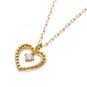 ダイヤモンド ネックレス K18 イエローゴールド ハートモチーフ ペンダント 鑑別カード付き(卸商品)