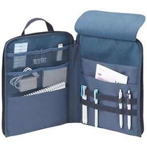 リヒトラブSFJ×LIHIT LAB. スタンドポーチ 14型ワイド対応 オーシャンネイビー A-3202-11 1個NK005