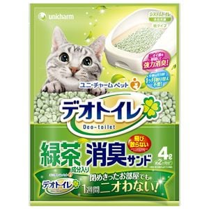(まとめ)デオトイレ 飛び散らない緑茶成分入り消臭サンド 4L (ペット用品)【×8セット】(卸商品)