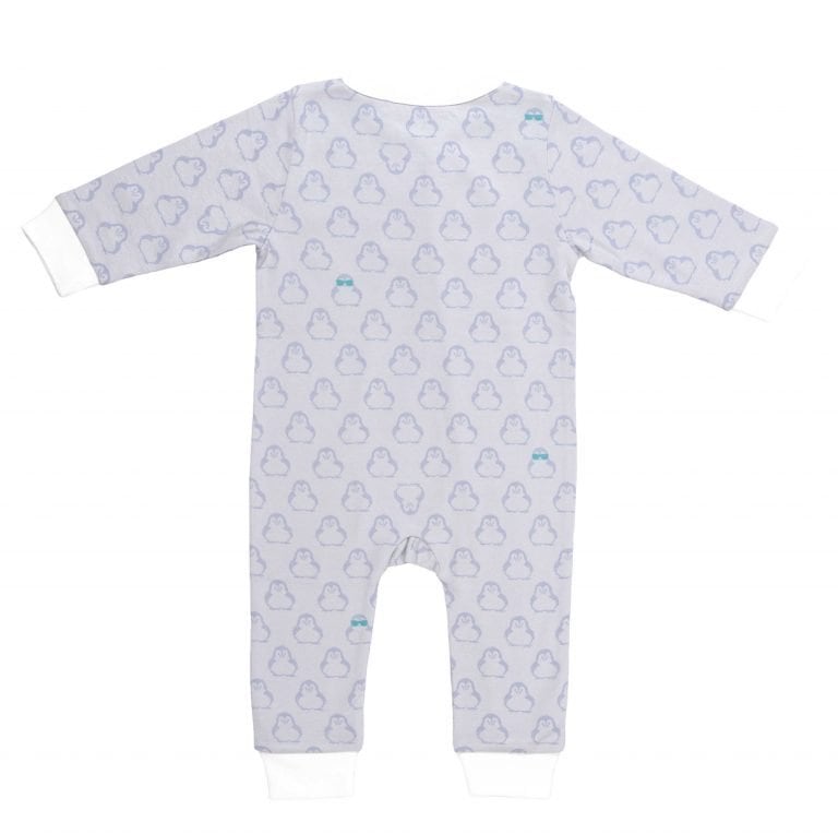 BiNKi カバーオール( 長袖足付きロンパース) オーガニックコットン100% ビンキペンギン柄 グレー オランダ発のダッチデザイン Jumpsuit XS/S/M/L