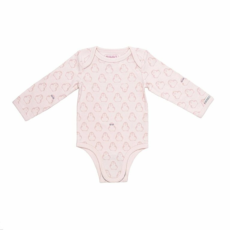 BiNKi 長袖ロンパース オーガニックコットン100% ビンキペンギン柄 ピンク オランダ発のダッチデザイン Long sleeve romper M/L/XL