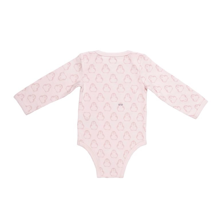 BiNKi 長袖ロンパース オーガニックコットン100% ビンキペンギン柄 ピンク オランダ発のダッチデザイン Long sleeve romper M/L/XL