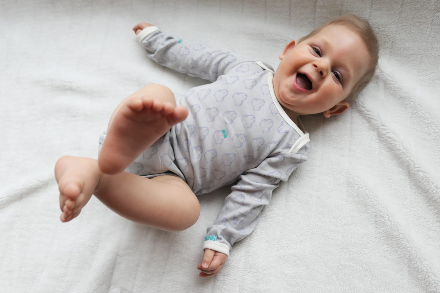 BiNKi 長袖ロンパース オーガニックコットン100% ビンキペンギン柄 グレー オランダ発のダッチデザイン Long sleeve romper M/L/XL