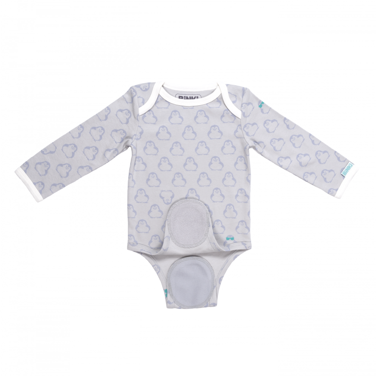 BiNKi 長袖ロンパース オーガニックコットン100% ビンキペンギン柄 グレー オランダ発のダッチデザイン Long sleeve romper M/L/XL