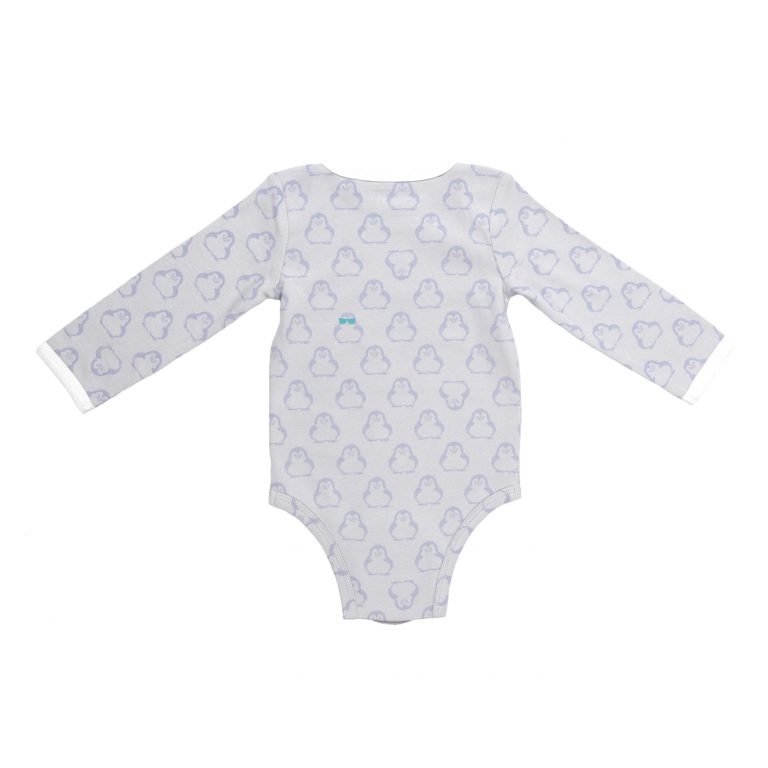 BiNKi 長袖ロンパース オーガニックコットン100% ビンキペンギン柄 グレー オランダ発のダッチデザイン Long sleeve romper M/L/XL