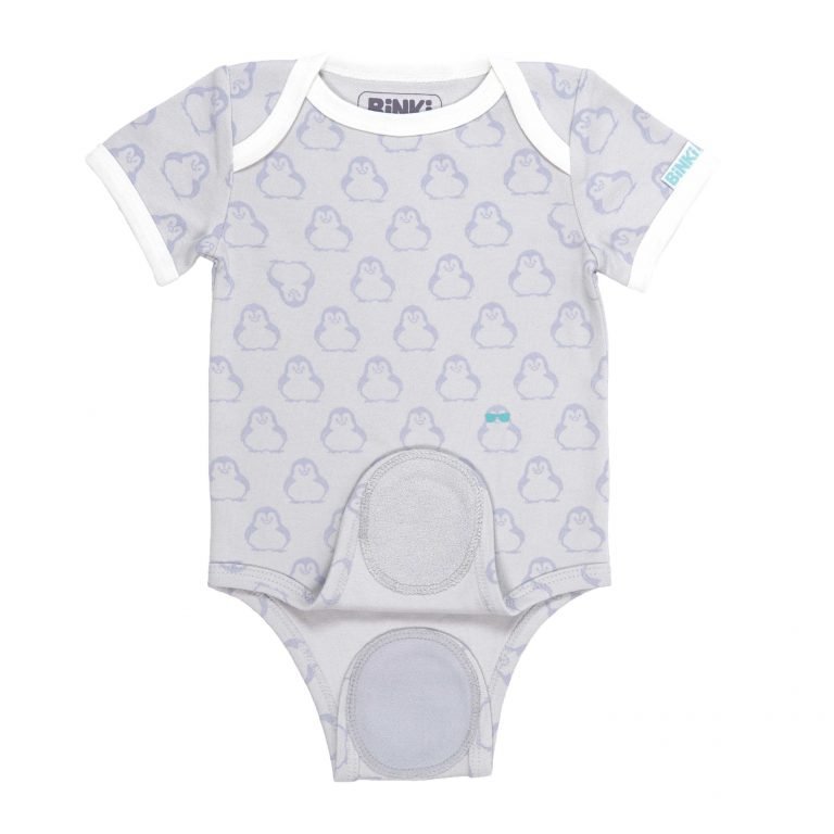 BiNKi 半袖ロンパース オーガニックコットン100% ビンキペンギン柄 グレー オランダ発のダッチデザイン Short sleeve romper M/L/XL