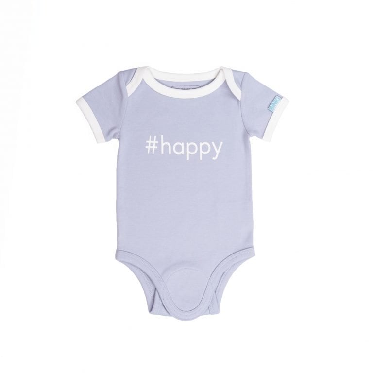 BiNKi 半袖ロンパース オーガニックコットン100% ビンキ #happy ロゴ ライラック色 オランダ発のダッチデザイン Short sleeve romper lilac grey M/L