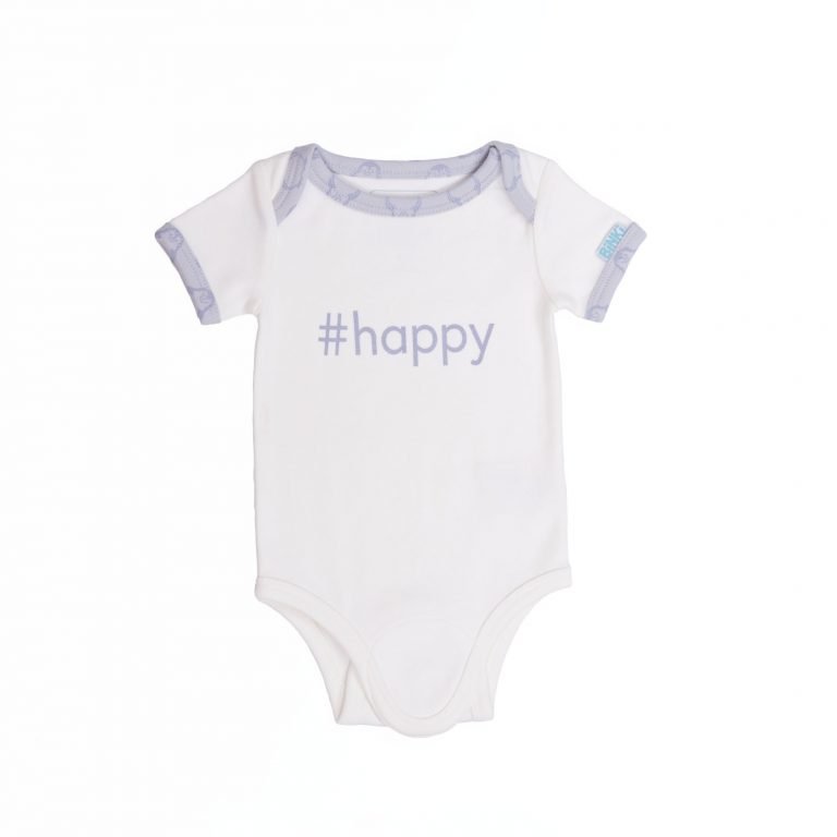 BiNKi 半袖ロンパース オーガニックコットン100% ビンキ #happy ロゴ ホワイト(ペンギン柄グレーの配色）グレー配色）オランダ発のダッチデザイン Short sleeve romper star white M/L