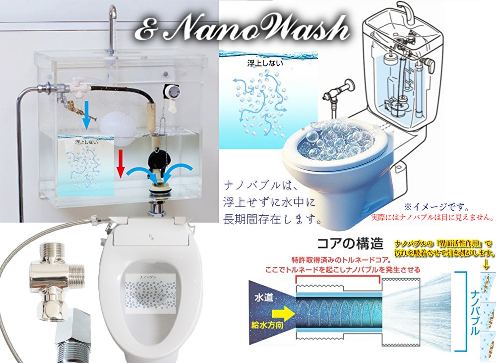 Kirei-PLUS＆NanoWash  スーパーナノバブル発生ユニット搭載ハイブリット水圧式温水洗浄便座 停電時でも使用可能