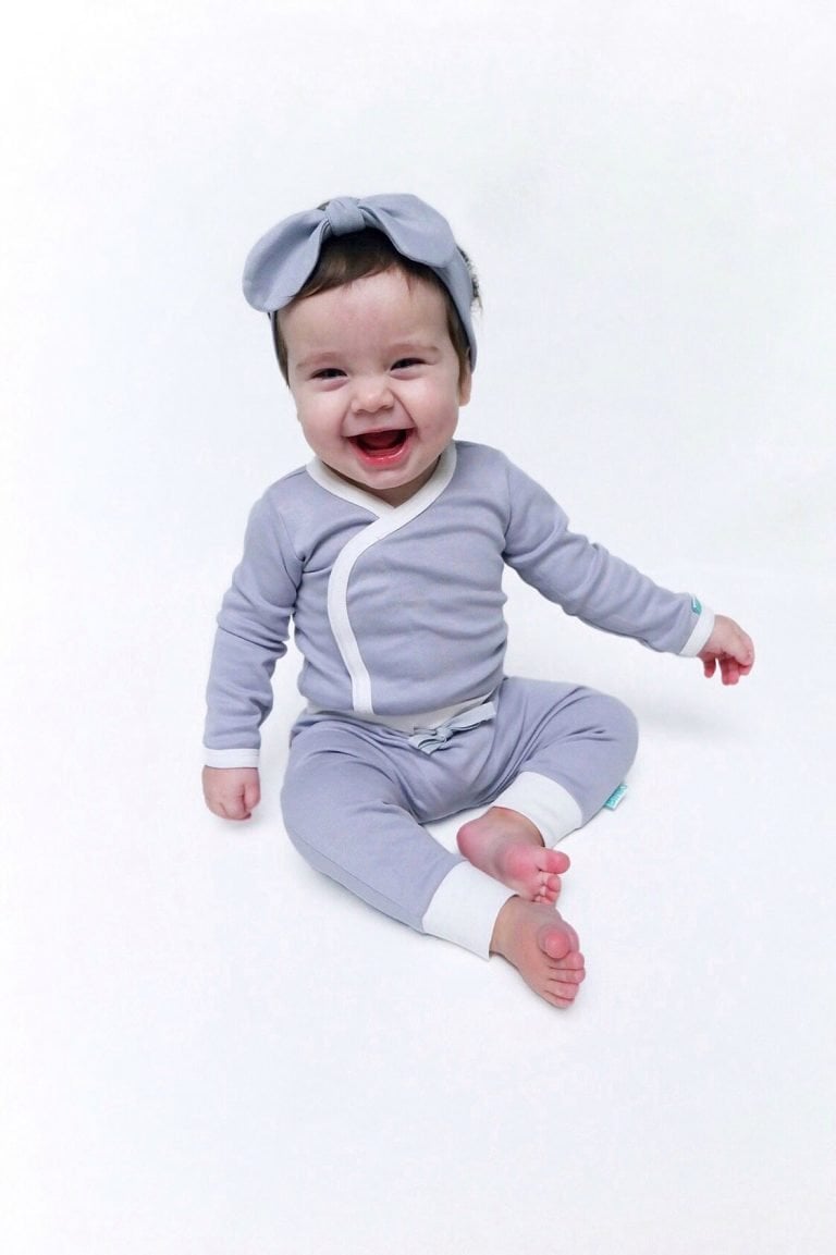 BiNKi 前開き 長袖ロンパース オーガニックコットン100% ライラックグレー オランダ発のダッチデザイン Kimono romper lilac grey