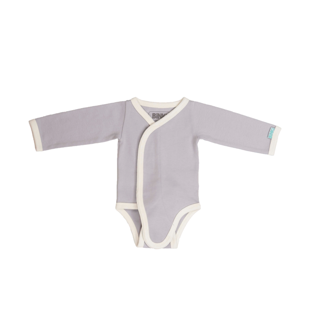 BiNKi 前開き 長袖ロンパース オーガニックコットン100% ライラックグレー オランダ発のダッチデザイン Kimono romper lilac grey