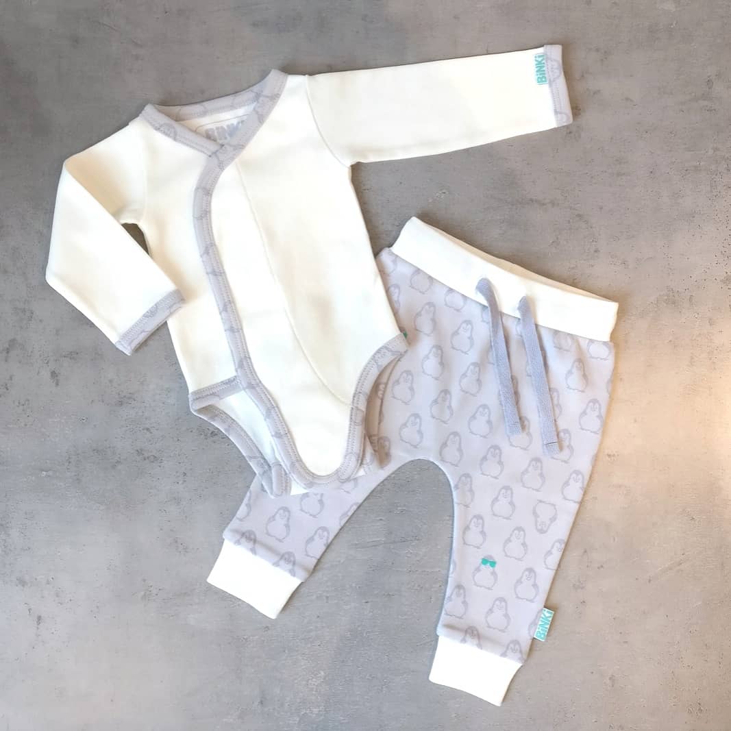 BiNKi 前開き 長袖ロンパース オーガニックコットン100% ホワイト オランダ発のダッチデザイン Kimono romper ｗhite