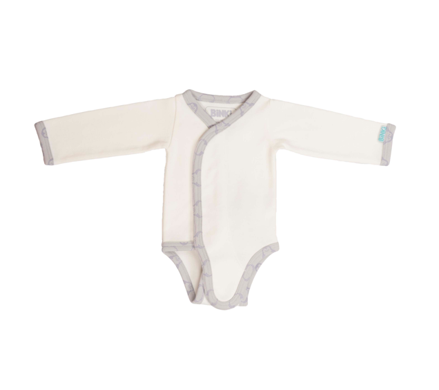 BiNKi 前開き 長袖ロンパース オーガニックコットン100% ホワイト オランダ発のダッチデザイン Kimono romper ｗhite
