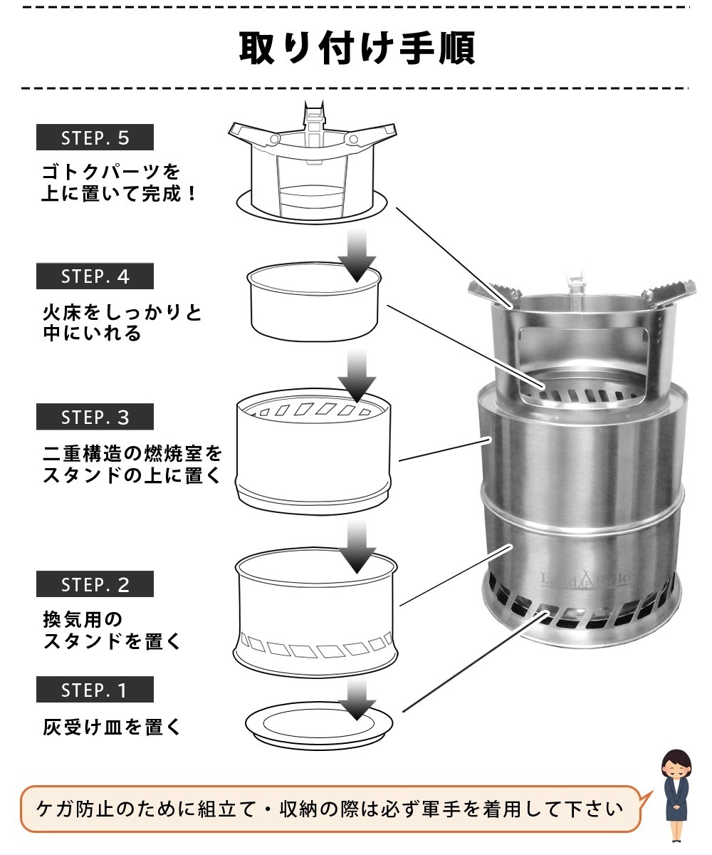 Landfield ウッドストーブ 中型サイズ LF-CWS020 自然燃料 コンパクトサイズ ガス不要