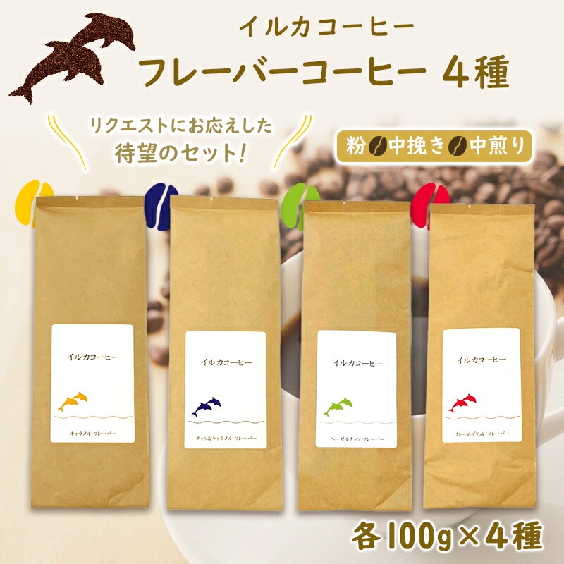 【東京 イルカコーヒー】【お試し】イルカコーヒーフレーバーコーヒー 常温配送 100g×4種 焙煎所直送 ポスト投函