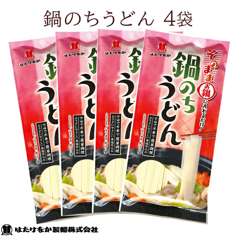 【宮城 はたけなか製麺】 【無塩】 鍋のちうどん 200g×4袋 約8人前 食塩不使用 減塩食生活 ネコポス