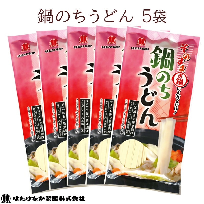 【宮城 はたけなか製麺】 【無塩】 鍋のちうどん 200g×5袋 約10人前 下ゆで不要 食塩不使用 減塩食生活