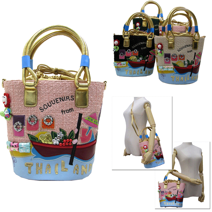 パッチワーク合皮ポリコットン2wayメルヘンバケツハンドバッグ