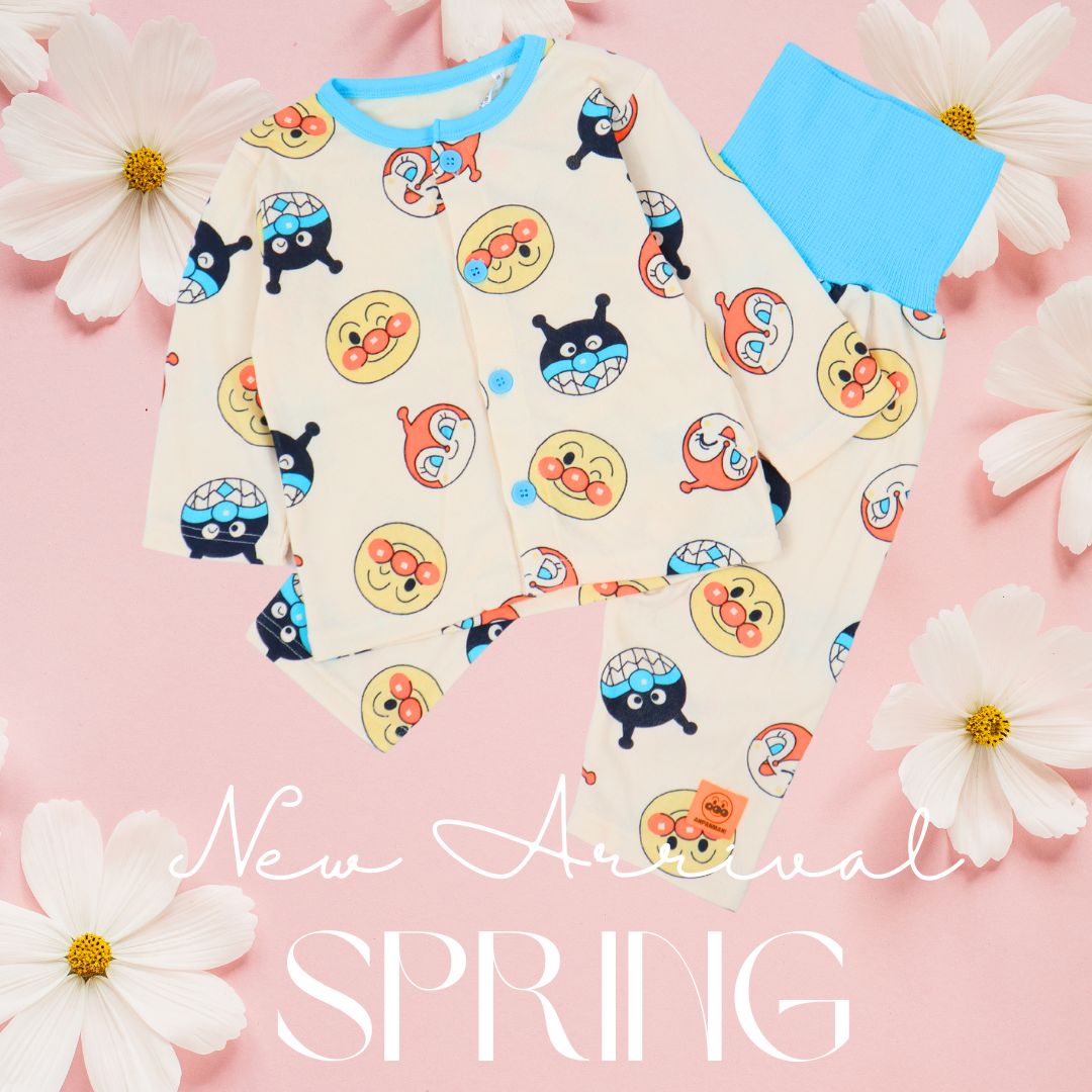 [バンダイ] アンパンマン 前開き 総柄 パジャマ 腹巻付き 男児 ベビー服 フェイス柄 長袖  パジャマ 上下セット 長袖  ベビー