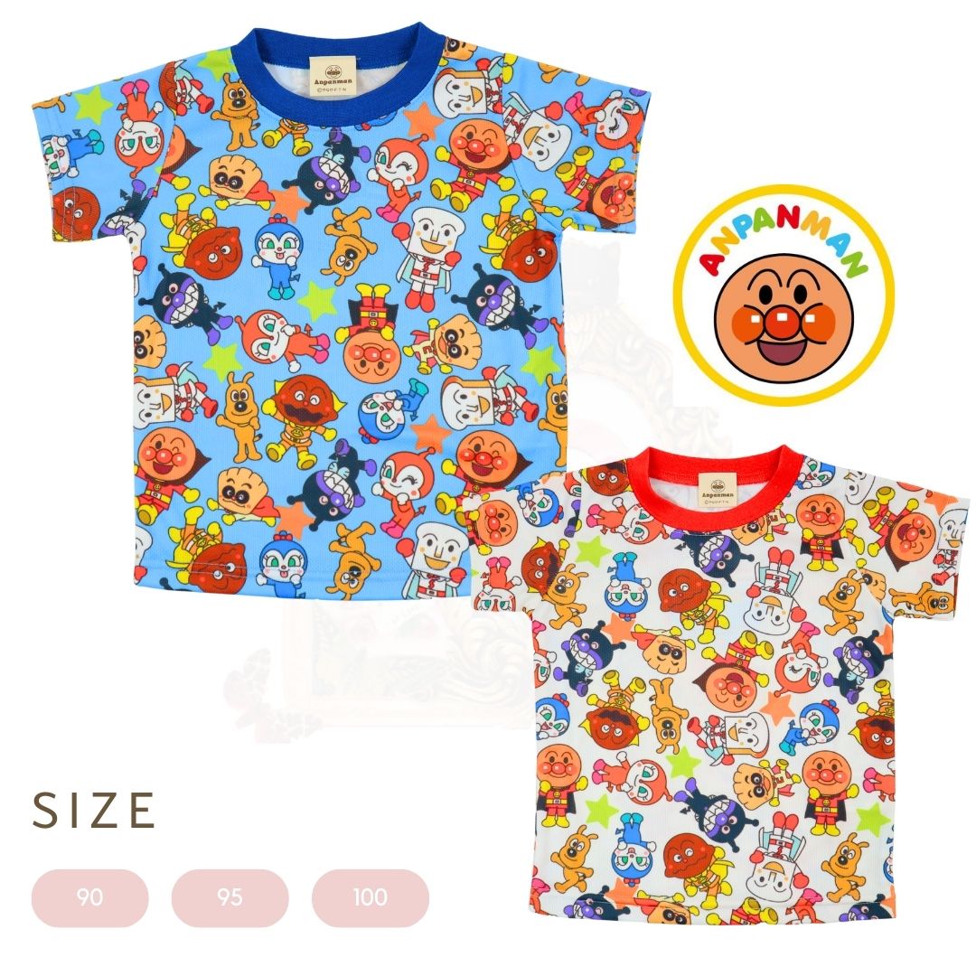  アンパンマン 吸水速乾 半袖Tシャツ, キッズベビー用, 総柄プリント,