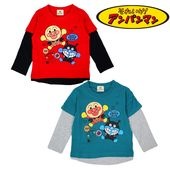 アンパンマン 長袖Tシャツ EA3472 レイヤード風 重ね着風 デザイン 90cm／95cm／100cm　ベビー服　子供服  長袖|キャラクター用品