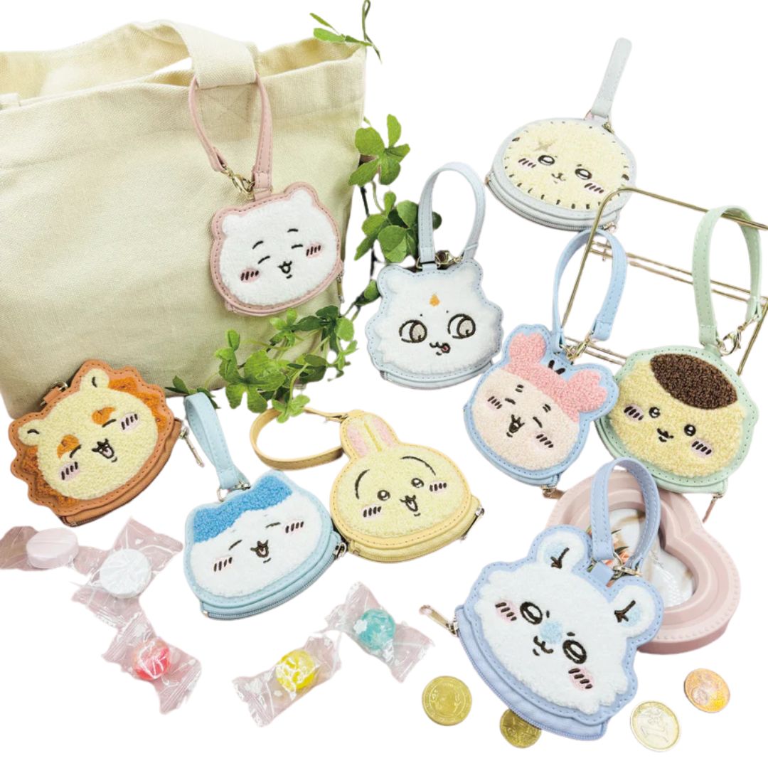 ちいかわ おかおサガラミニポーチ サガラ刺繍 もこもこ キャラクターグッズ 小物入れ キーホルダー付き