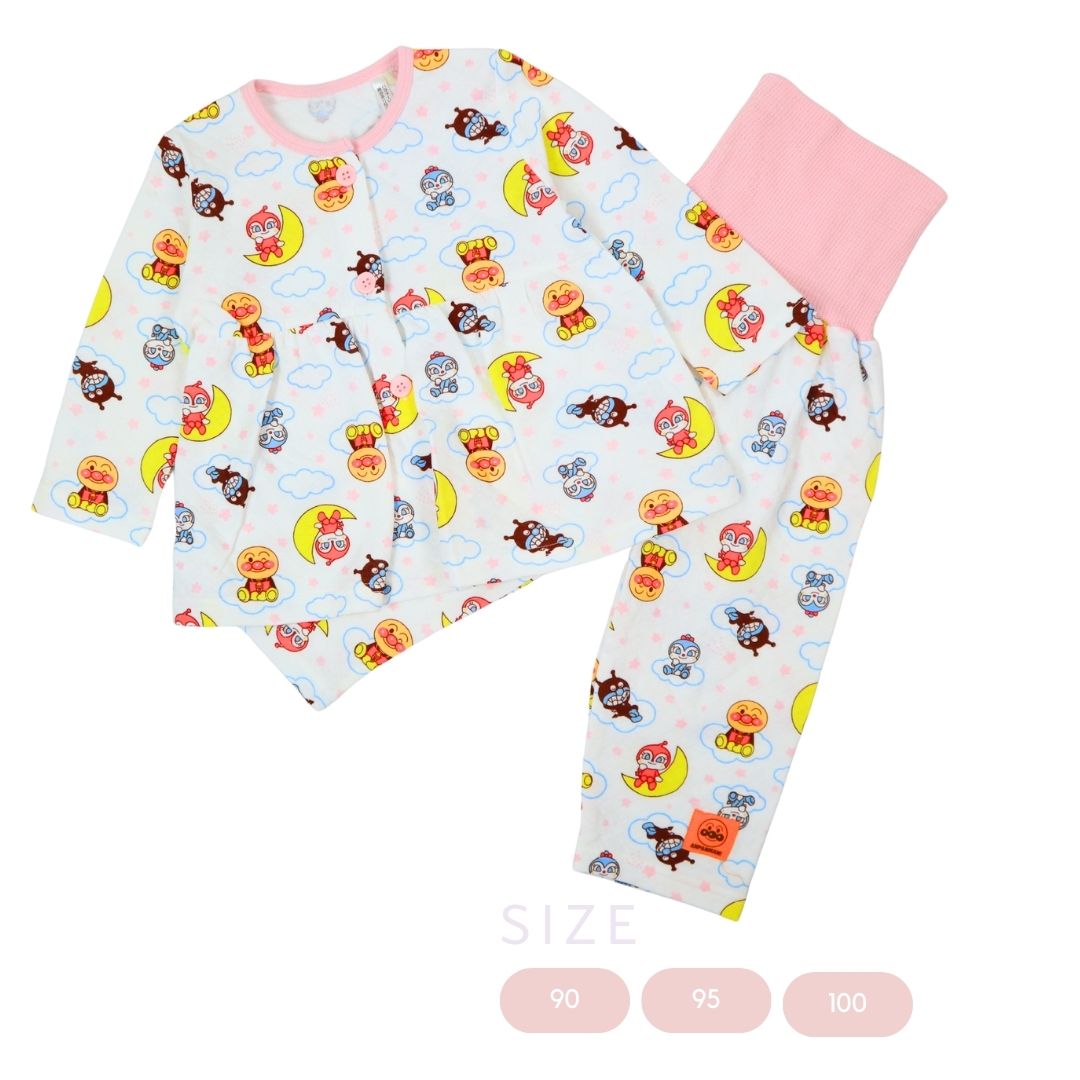 アンパンマン 女児 ニットキルト 前開き 総柄 パジャマ 腹巻付き Aライン プリント ベビー服 EA2592