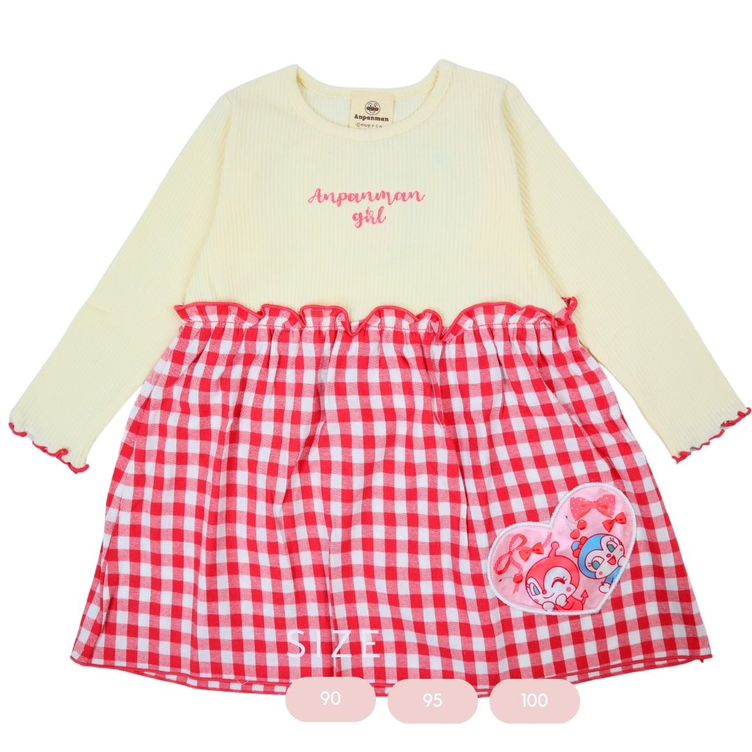 アンパンマン ドキンちゃん コキンちゃん チェック柄 ワンピース 長袖 子供服