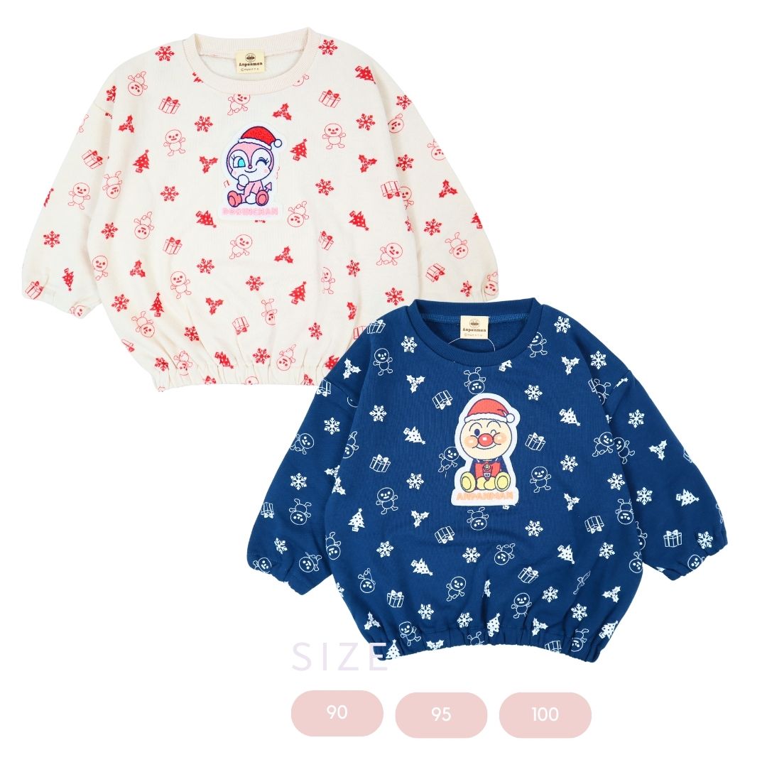 BANDAI アンパンマン クリスマス柄 裏毛 トレーナー スウェットシャツ 長袖 キッズ ベビー 子供服 90-100cm