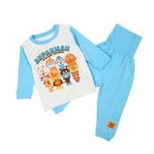アンパンマン あったかフリース 総柄 パジャマ サックス 前開き 男児 ベビー服 長袖|キャラクター用品
