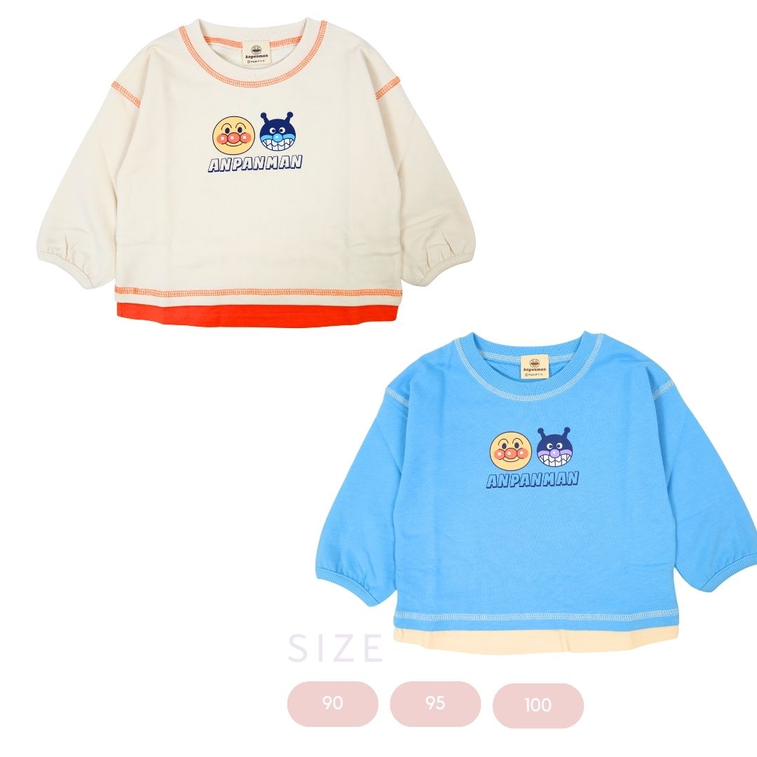 アンパンマン 裏毛トレーナー フェイクレイヤード 前後プリント