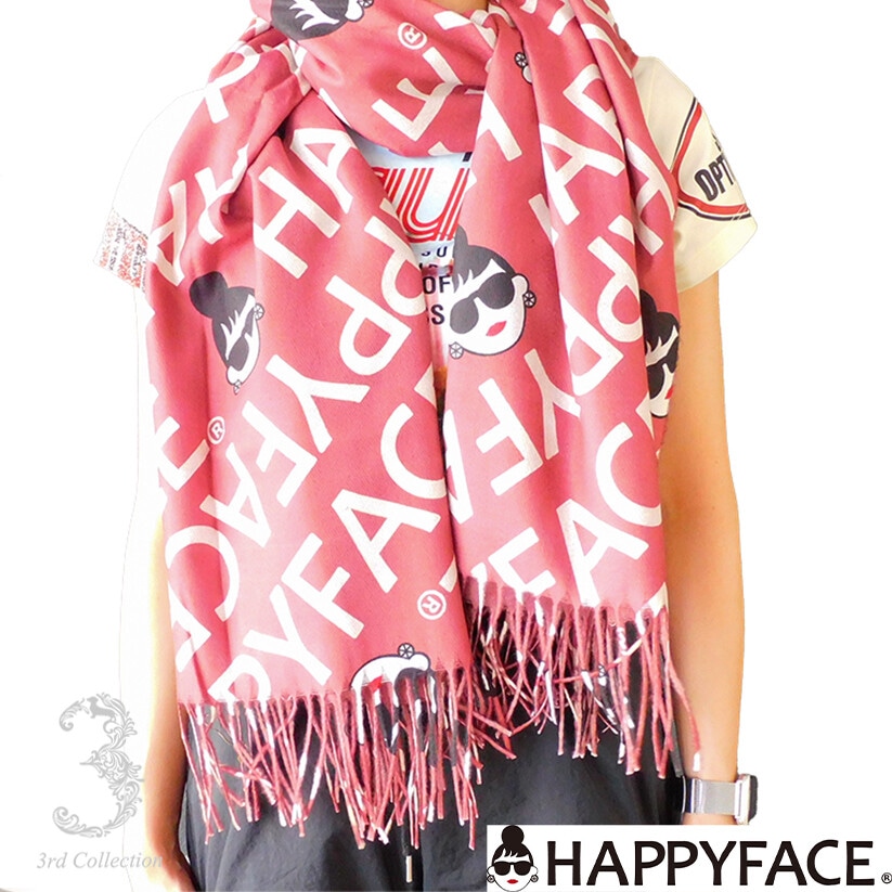 HAPPY FACE ハッピーフェイス レディエマ ロゴストール 大判 レディース 秋冬 防寒 おしゃれ ギフト