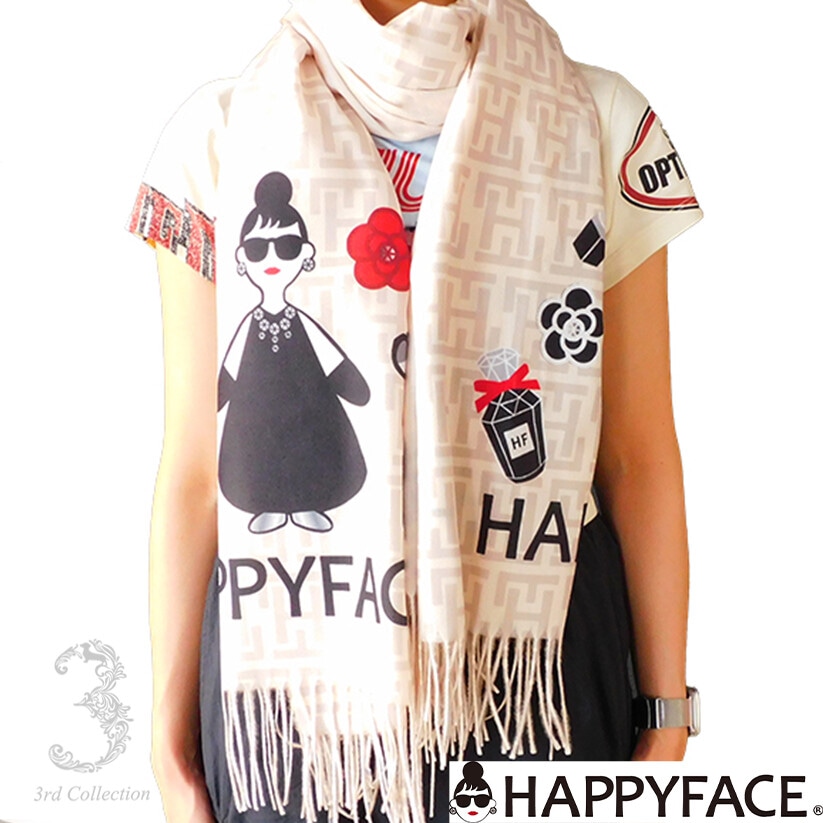HAPPY FACE ハッピーフェイス レディエマ 全身 ロゴストール 大判 秋冬 売れ筋 レディース