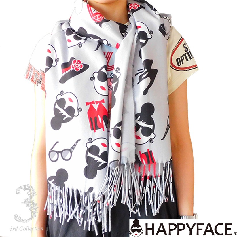 HAPPY FACE ハッピーフェイス レディエマ 小物柄ストール 大判 レディース 秋冬 トレンド ギフト