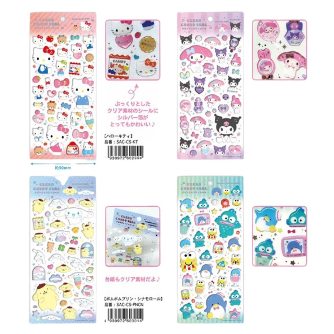 サンリオ シール クリアキャンディシール デコ キティ クロミ シナモ マイメロ プリン かわいい 小学生 人気 キャラクター 女の子 立体 ぷっくり