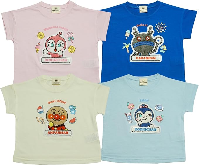2026年 夏物 アンパンマン 半袖Tシャツ サガラ刺繍 天竺 4柄 キッズ ベビー 子供服 90 95 100 Anpanman