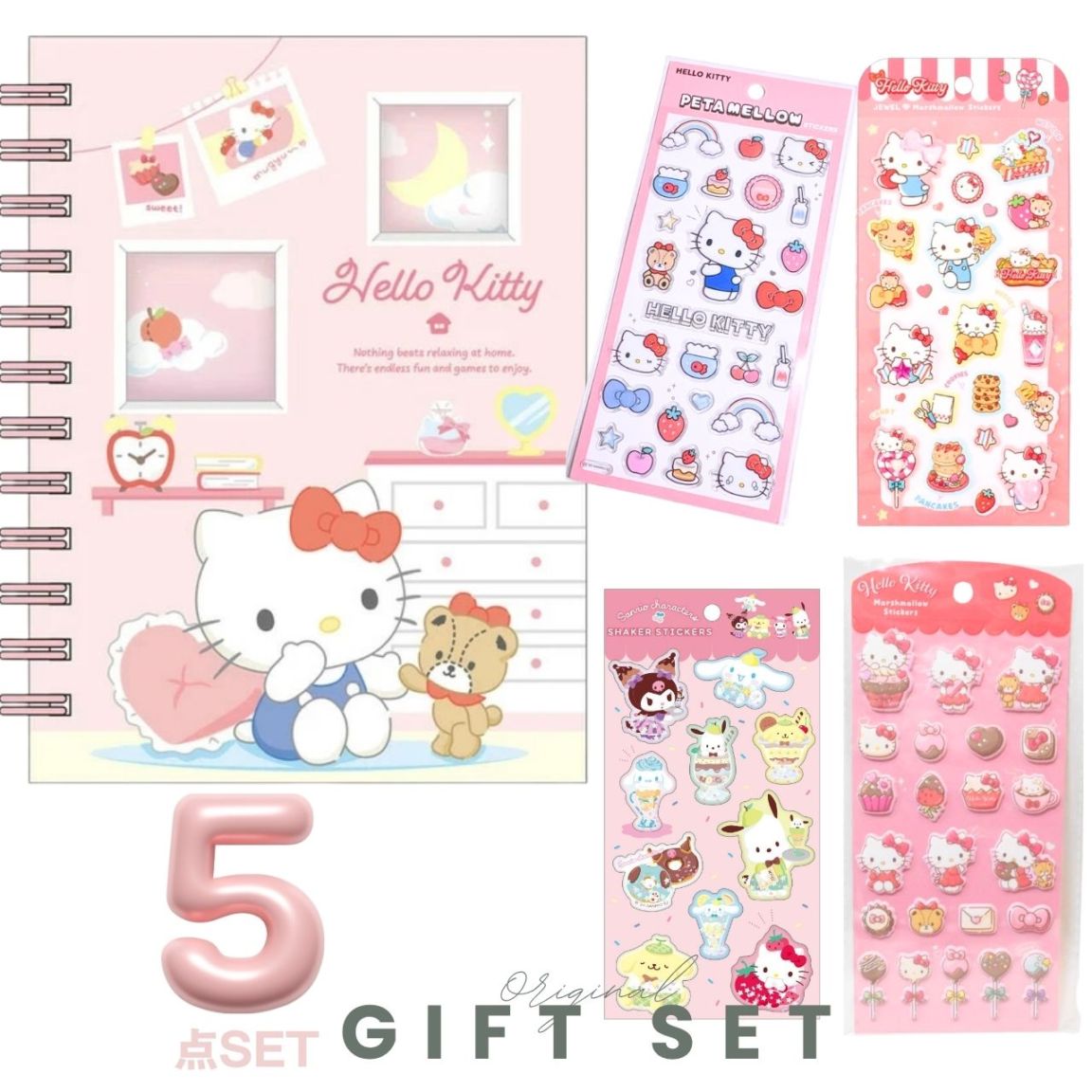 【5点セット】サンリオキャラクターズ シール帳 フォトポケット付き ステッカーズ(シール） 5点セット