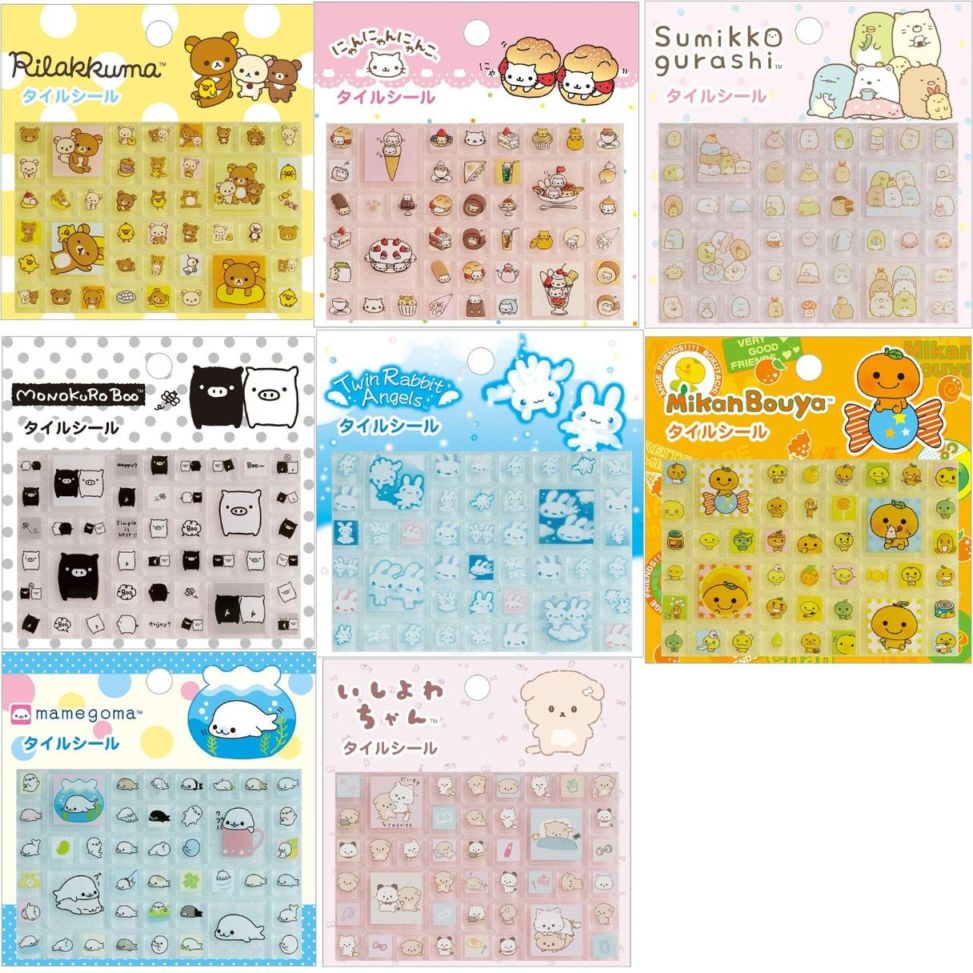 【8種類セット】サンエックスユニバース キャラクターシリーズ シールマーケット タイルシール SE72701〜SE72708 サンエックス 平成レトロ シール ステッカー