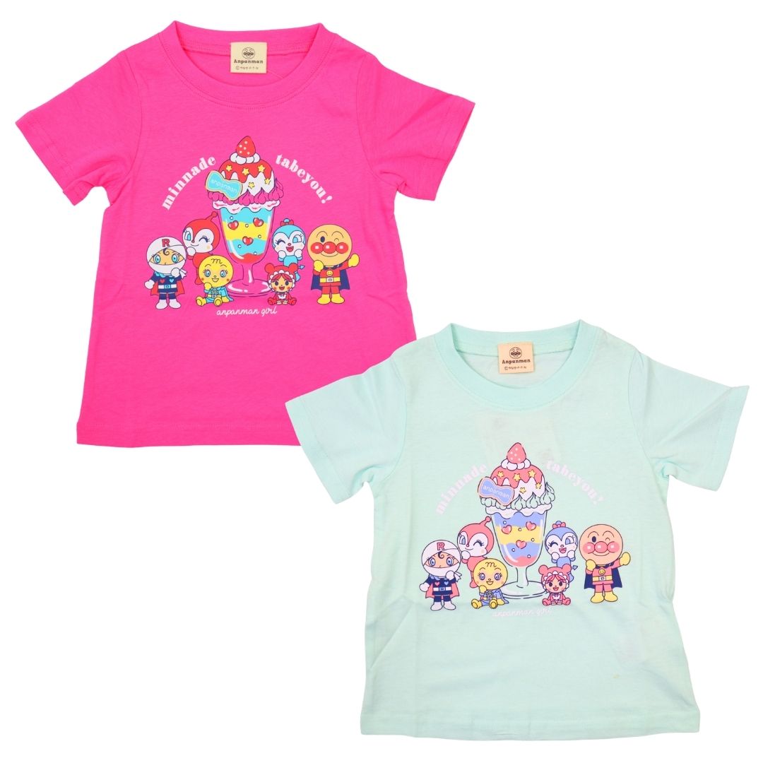 【アンパンマン】ドキンちゃん コキンちゃん パフェ柄 Aライン 半袖Tシャツ 2color ローズピンク ミント 女の子 ベビー キッズ 子供服 TA3083