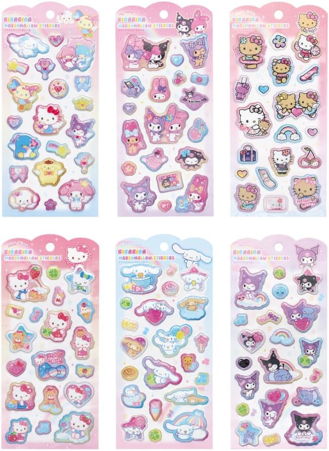サンリオキャラクターズ キラキラマシュマロシール 選べる6種類・全6柄セット ぷっくり グリッター ティーズファクトリー