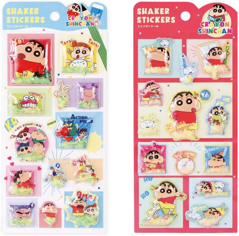 クレヨンしんちゃん シェイカーシール パワフルコミック 2枚セット シャカシャカ 立体シール ティーズファクトリー